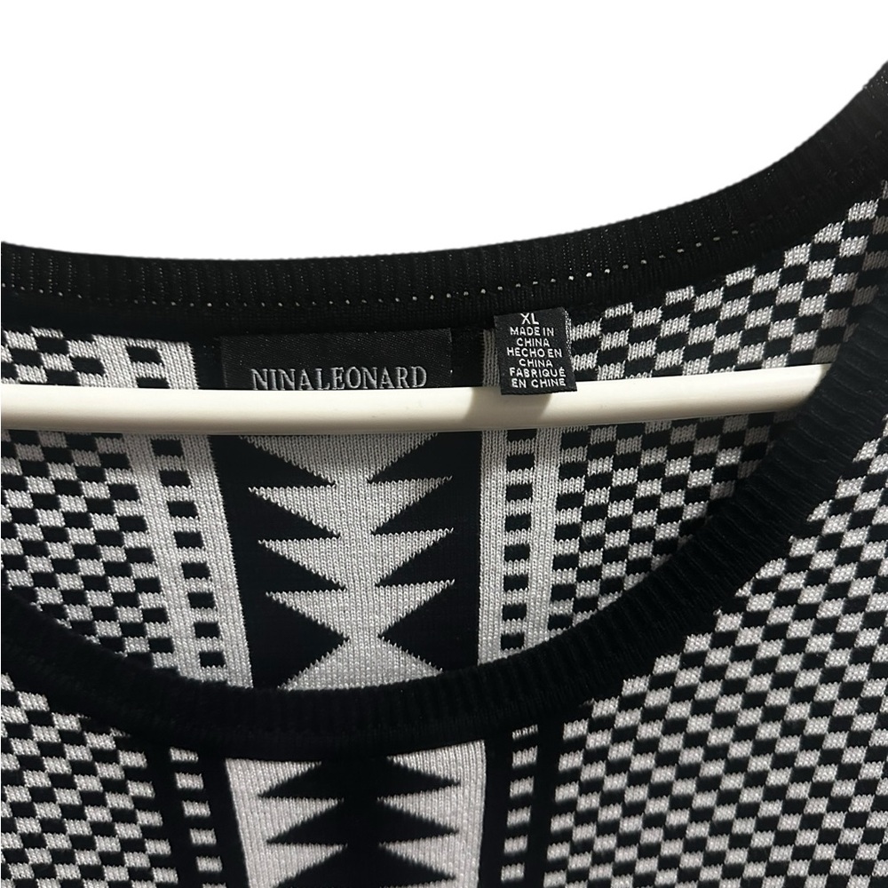 Nina Leonard Black & White Geometric Fit-and-Flare Dress size XL - Picture 3 of 7